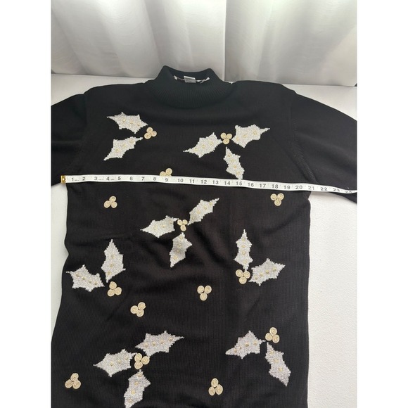 Richard Sport Sweater Small Black Holiday Holly Christmas Mock Neck Knit - Picture 7 of 9